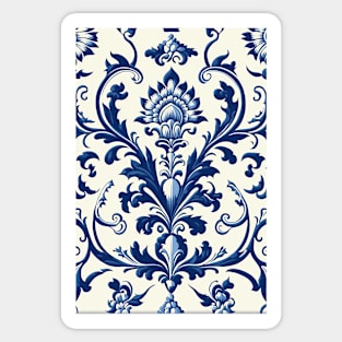 Floral Garden Botanical Print with Delft Blue and White Sticker